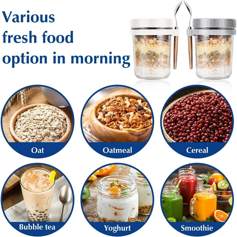 Suli 4 Pack Overnight Oats Container with Lid and Spoon, Recipe, 16 oz  Glass Overnight Oats Jars, Giftable Airtight Mason Jars, Milk Vegetable and