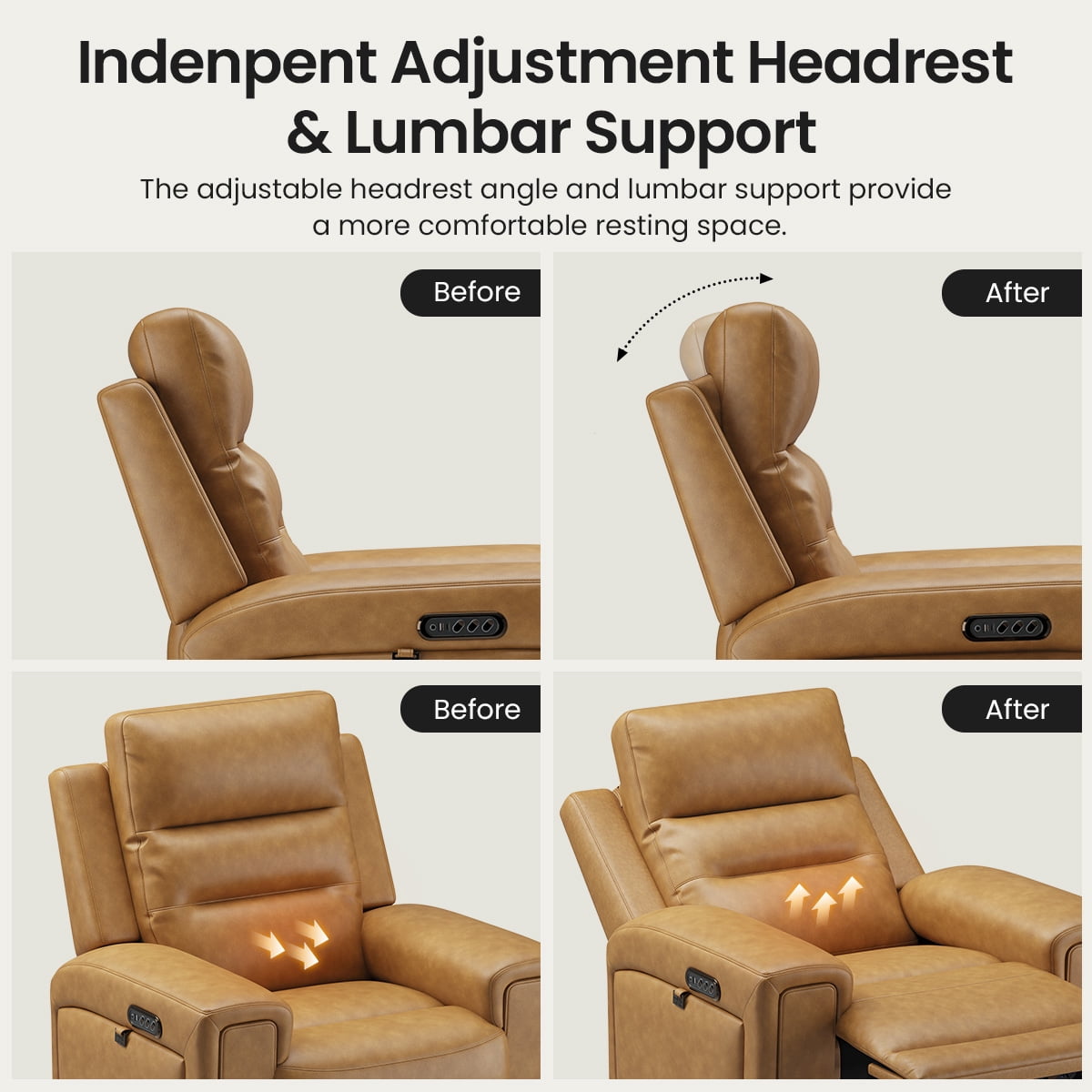 COLAMY Electric Power Recliner Chair with Triple Motor, Adjustable Power Headrest and Lumbar Support, Heavy Duty Home Theater Seating with LED, USB Type-C Ports, Storage, Light Brown