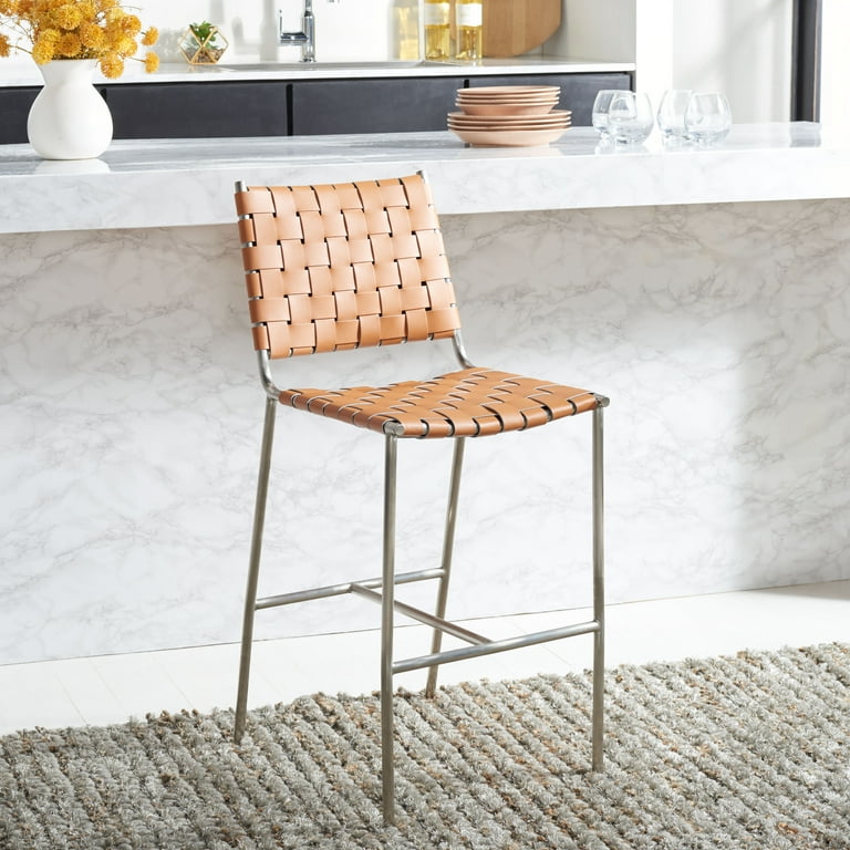 SAFAVIEH Olenna Woven Counter Stool Cognac Silver 17.8 in. W x 21.5 in. D x 39.8 in. H Walmart