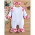 thumbnail image 4 of TSEXIEFOOFU Baby Girl’s Long Sleeve Jumpsuit Cartoon Elephant Heart Print Ruffle Stitching Long Romper with Headband, 4 of 8