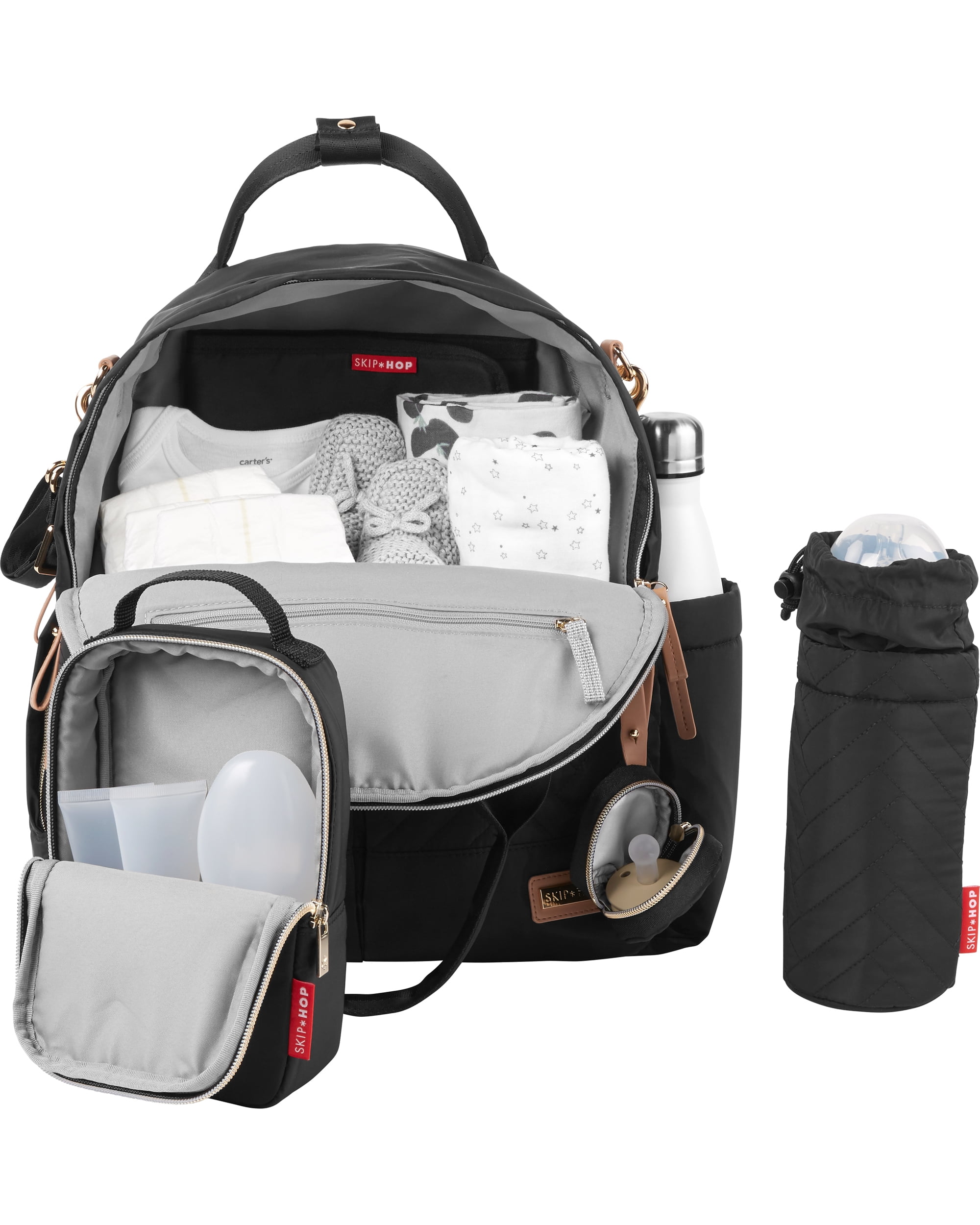 Skip Hop Suite 6-in-1 Diaper Backpack with Changing Pad and Accessories, Black