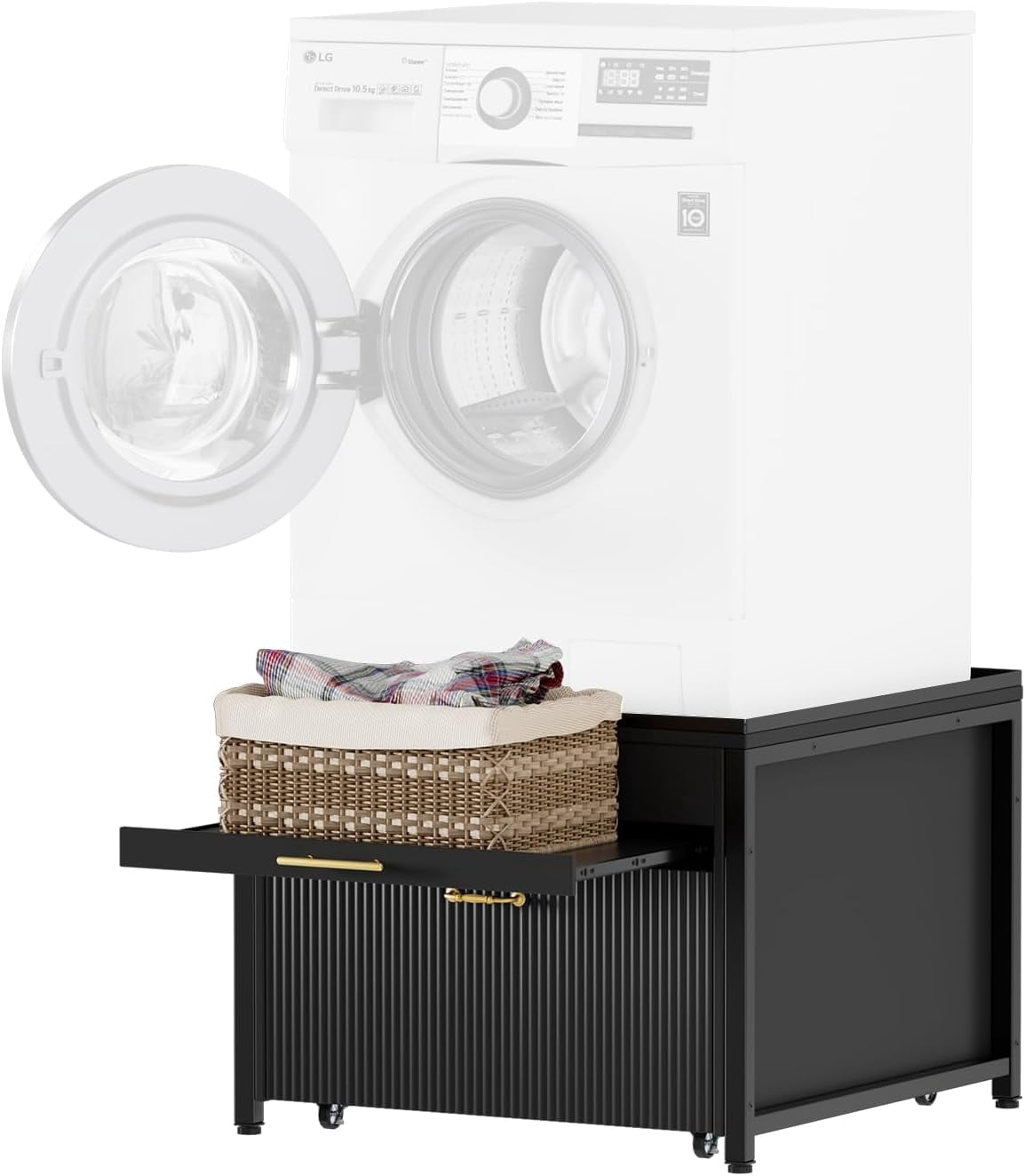 PAKASEPT Washer and Dryer Pedestals, 29" Laundry Pedestal  for Washer and Dryer Stand, Heavy Duty Shock-Proof Washer Stand, Laundry Dryer Stand with Pull-Out Shelf Storage Drainage,Black