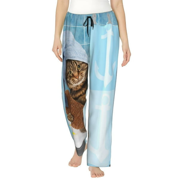 Fotbe Funny Cat Taking a Bath Pantalones de Pijama para Mujer, Pantalones de Dormir, Pantalones Pj con Cordón y Bolsillos-Small