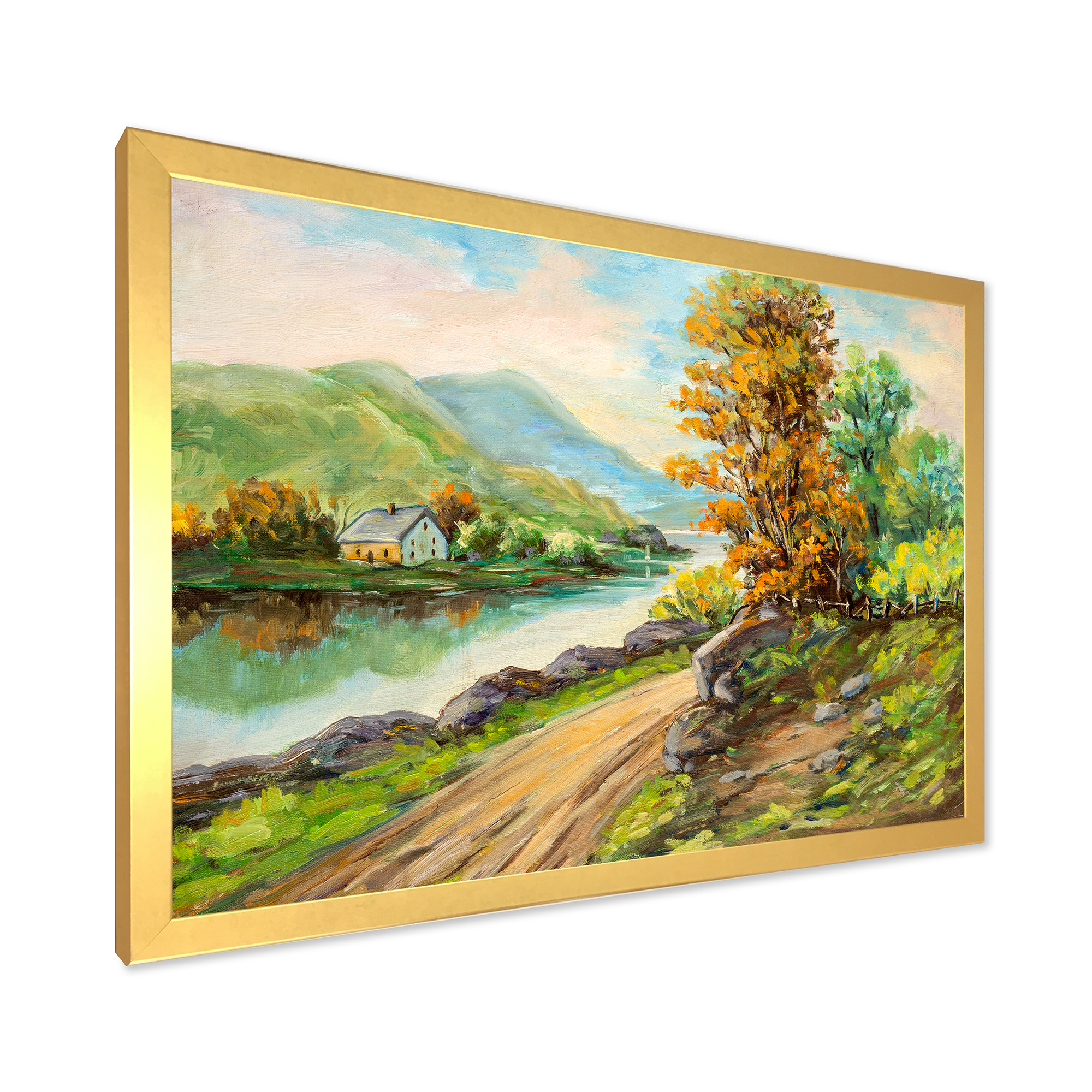 Designart 'The River By The Rural Road' Traditional Framed Art Print