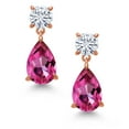 thumbnail image 3 of Gem Stone King 18K Rose Gold Plated Silver Pure Pink Mystic Topaz and White Moissanite Earrings for Women | 9.06 Cttw | Gemstone November Birthstone | Pear Shape 12X8MM, 3 of 5
