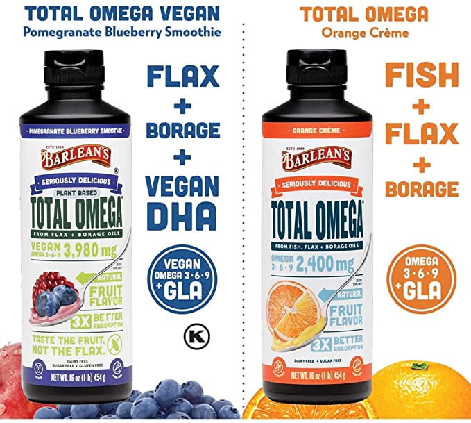 Barlean's Plant Based Total Omega 3 · 6 · 9, Pomegranate Blueberry Smoothie, 3,980 mg, 16 oz (454 g)