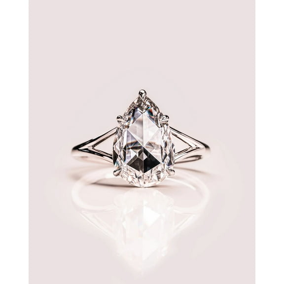 Pear Cut Diamond Engagement Ring, Solitaire Diamond Wedding Anniversary Ring, Teardrop Diamond Ring, Split Shank Ring, 14K White Gold Plated, 1.50 Ct Simulated Diamond, Proposal Ring For Her