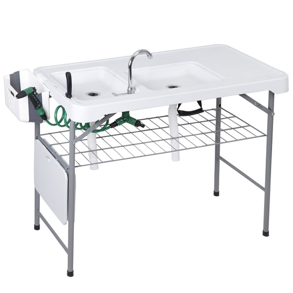 SuperDeal Foldable Fish Cleaning Station Sturdy Camping Table with Grid Rack and 3 Piece Cleaning Kit