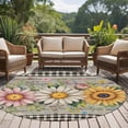 thumbnail image 4 of Vintage Daisy Floral Round Area Rug 6Ft Washable Circle Rugs for Bathroom Office, Spring Flowers Botanical Leaves Checkered Wooden Non-Slip Carpet Floor Mats Indoor Outdoor Carpet Runner Home Decor, 4 of 8