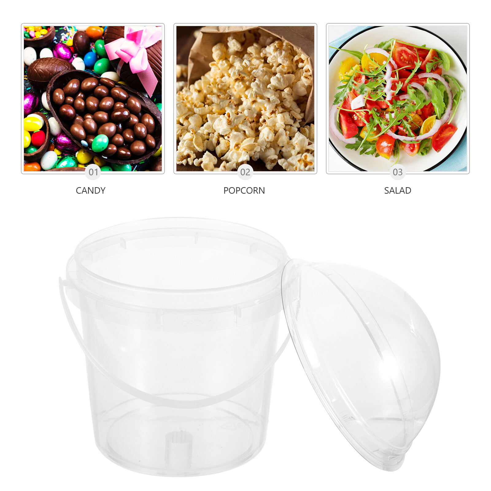 5pcs Small Clear Bucket with Lid Food Safe Bucket Popcorn Ice Cream Bucket 750ml, Size: 12x12cm