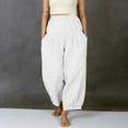 thumbnail image 6 of Dazajoo Cotton Linen Harem Pants Women Wide Leg Elastic Waist Joggers with Pockets Summer Casual Beach Vacation Pants,White,M, 6 of 7