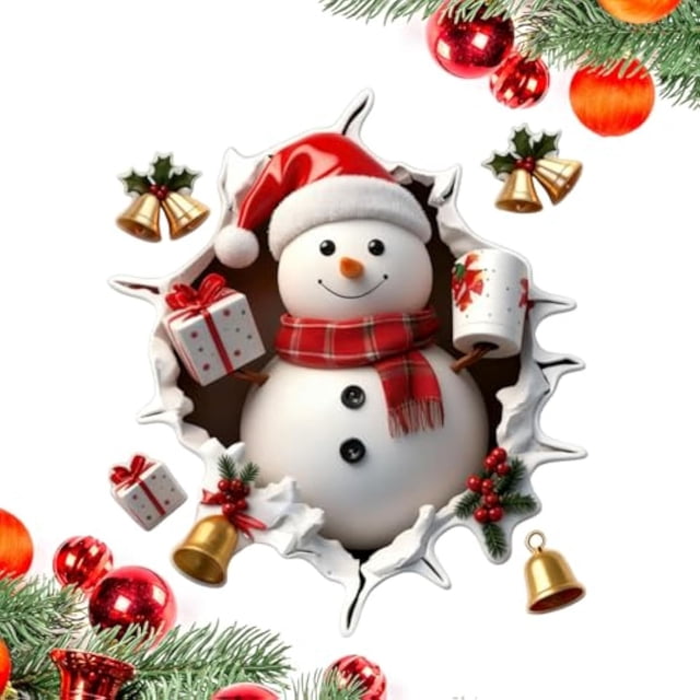 Santa Claus Broken Wall Cartoon Christmas Decal - Removable PVC Holiday Wall Sticker for Home, Party, or Room Decor