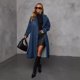 thumbnail image 2 of Gabardinas largas de mezclilla para mujer, abrigos vaqueros ajustados con cinturón en la cintura, ropa de calle para primavera y otoño, chaqueta vaquera azul para mujer, 2 of 4