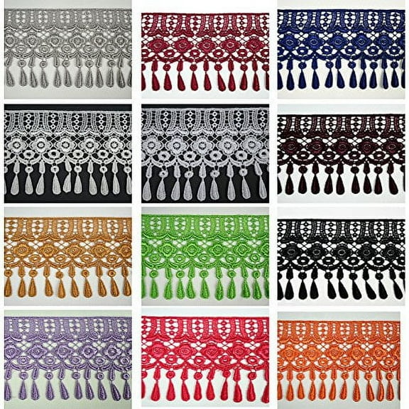 Altotux 4" Gold Gray Green Lilac Burgundy Embroidered Venice Lace Trim By 15"