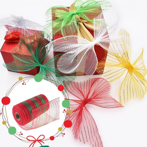 Deco Mesh Ribbon - 6inch x 10 Yard Each Roll Metallic Foil Mesh Ribbon for Christmas, Valentine's Easter Wreath and Home Decorating (Red and Green-Wide)