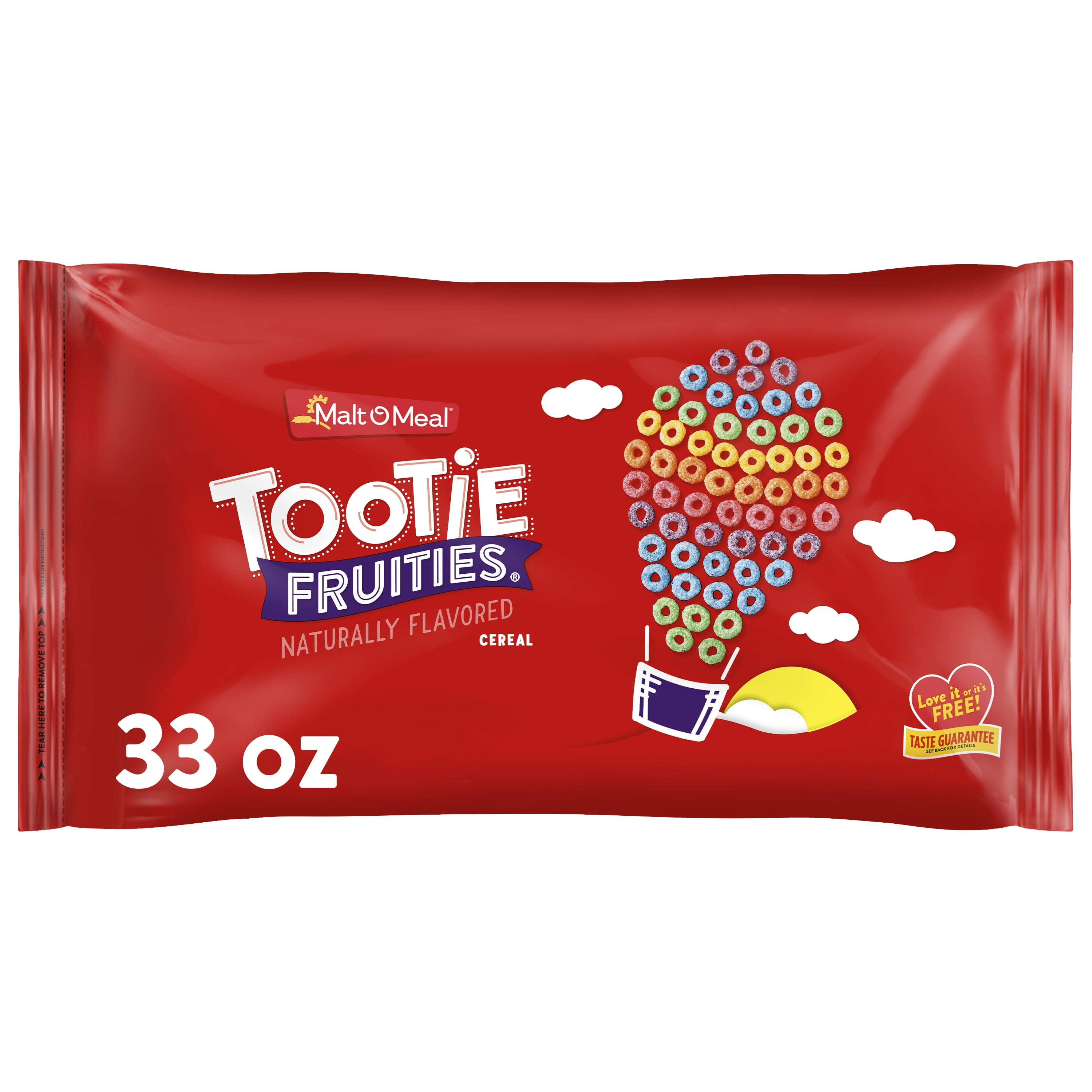 Malt-O-Meal Tootie Fruities Cereal, Fruity Breakfast Cereal, 33 OZ Resealable Cereal Bag
