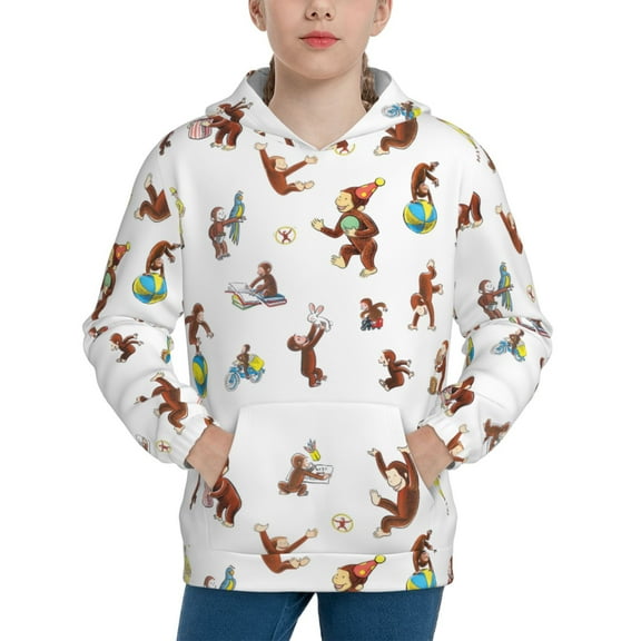 Kids Curious George Pullover Hoodies Unisex 3D Printed Hoodie Sweatshirt for Boys Girls