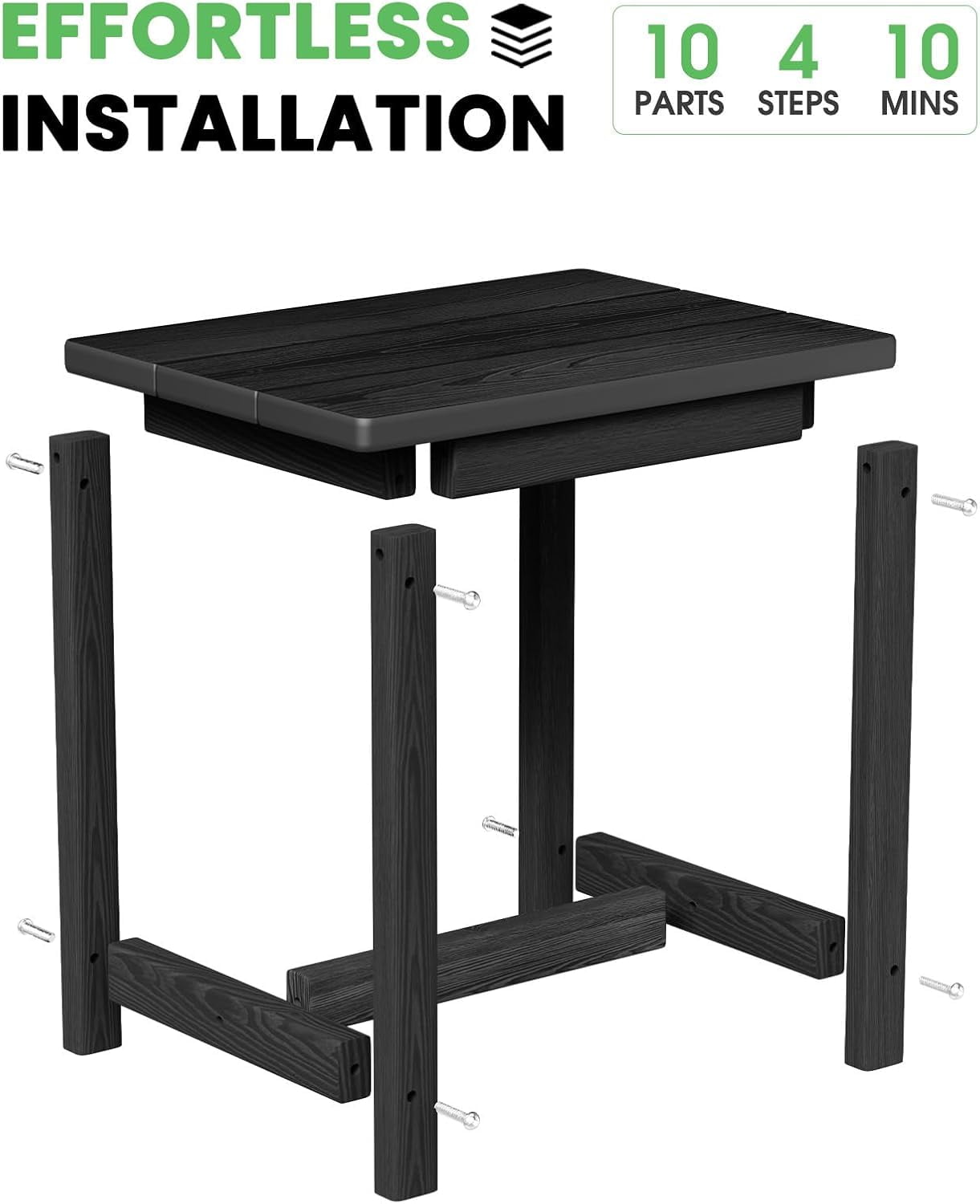 SUUNYN HDPE Outdoor Side Table, Weather Resistant Patio End Table, Black