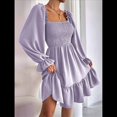 thumbnail image 4 of Vestido Mini de Fiesta Fluido con Escote Cuadrado, Larga, Volantes y Farol para Mujer Púrpura S, 4 of 10