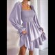 thumbnail image 4 of Vestido Mini de Fiesta Fluido con Escote Cuadrado, Larga, Volantes y Farol para Mujer Púrpura XL, 4 of 10