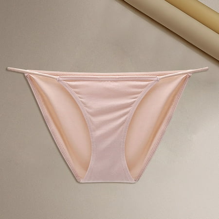Beige Panties for Women s Solid Color Low Rise String Bikini Panty Stretch Briefs