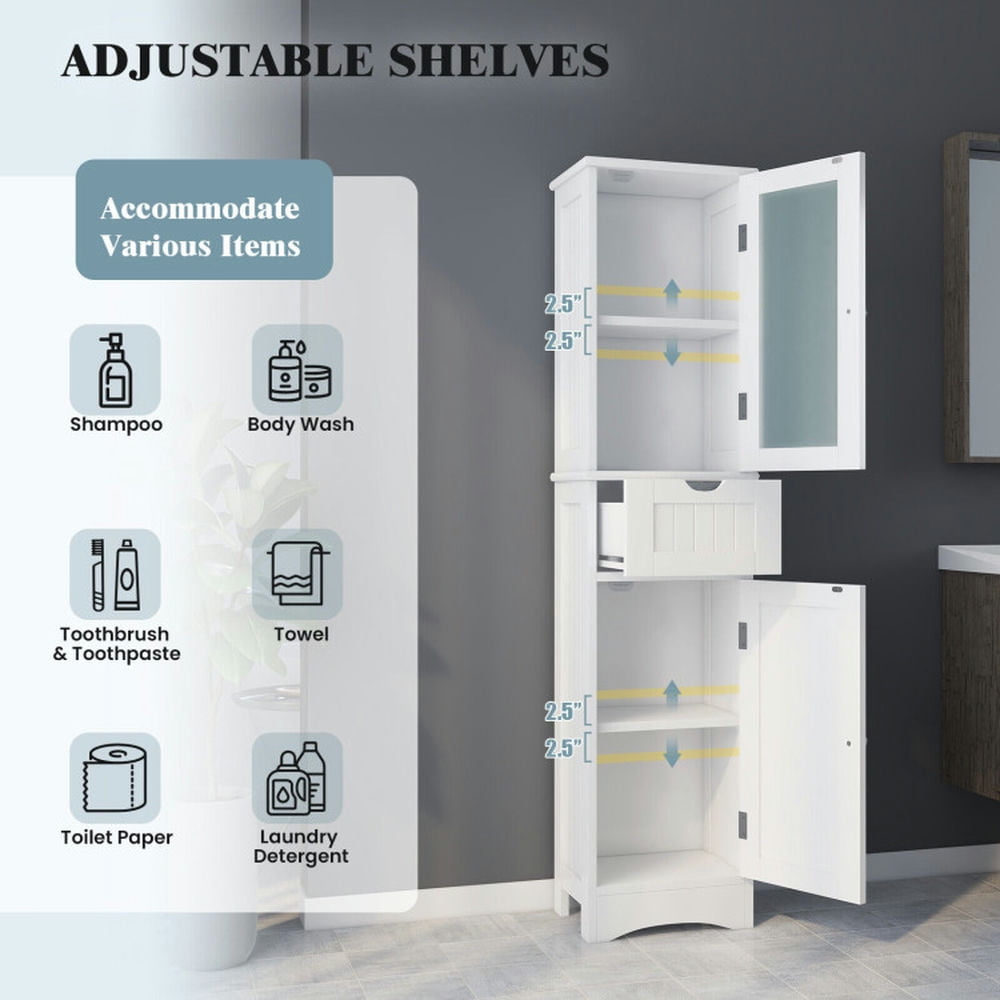 Finihen Bathroom Storage Cabinet, Bathroom Floor Cabinet, Tall Floor Storage Cabinet with 2 Doors and 1 Drawer for Bathroom, Living Room, Bedroom, Kitchen, White Finihen Bathroom Storage Cabinet, Bathroom Floor Cabinet, Tall Floor Storage Cabinet with 2 Doors and 1 Drawer for Bathroom, Living Room, Bedroom, Kitchen, White