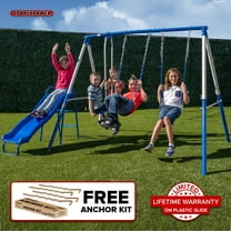 Sportspower Albany Metal Swing Set for Kids Ages 3-8 with 2 Sling Swings, 2-Person Glider, & Lifetime Warranty on 5 ft Slide, Heavy-Duty Outdoor Playset with 6ft Steel Frame