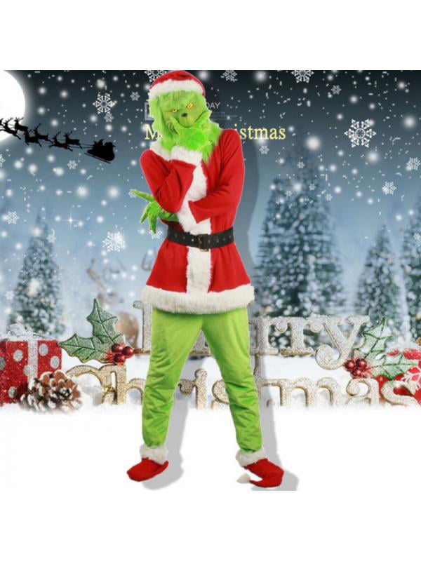 Adult Kids Santa Grinch Cosplay Costume How the Grinch Stole Christmas Outfits