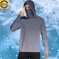 thumbnail image 2 of Dagegui Sun Hoodie for Men Gradient Color Long Sleeve UV Protection Beach Shirt UPF 50+ Face Mask Hooded T-Shirt Outdoor Travel Pullover Tops Dark Gray M, 2 of 7