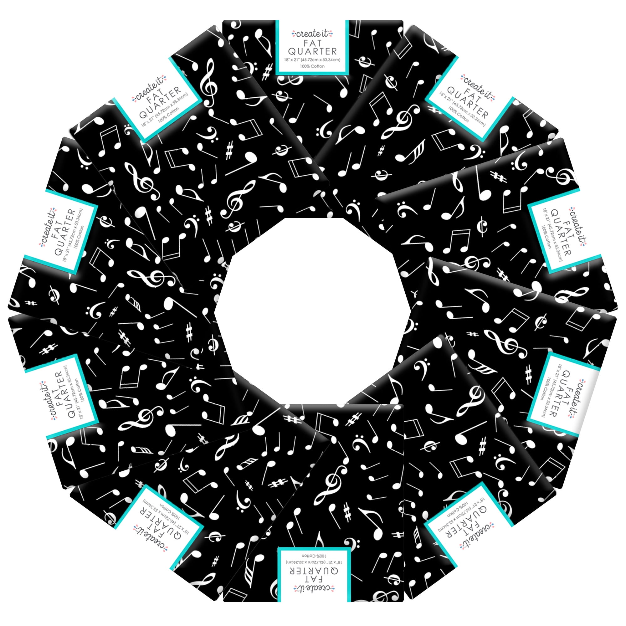 Create It 18'x21' Cotton Music Notes Precut Sewing & Craft Fabric, Black 10 Pieces