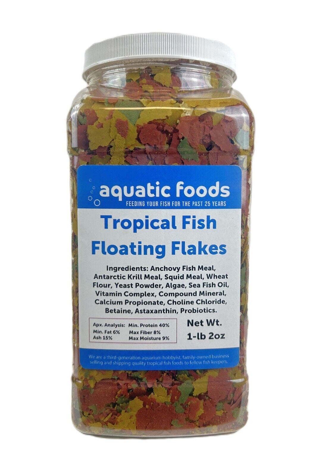 Tropical Fish Flakes, Mix of Krill, Color Enhancing and Spirulina Flakes for Cichlids, Angels, Tetras, Guppies, All Tropical Fish - WL 1-lb 2oz Lg Jar