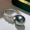 thumbnail image 2 of EOEMY Huge Aaa 10-11 mm Round Natural South Sea Black Pearl Ring 925S, 2 of 2
