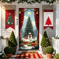 FastXmas Christmas Door Cover Decorations,35 x 72" Front Door Cover Pendant Ornaments, Removable Christmas Style Door Covers Decoration for Indoor Outdoor Home Farmhouse Enhance Holiday Atmosphere