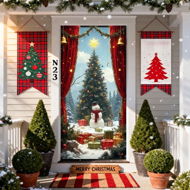 Funda para puertas de Navidad 35x72 pulgadas - Decoración de puertas y pared de tela de poliéster de Papá Noel para fiesta de festival