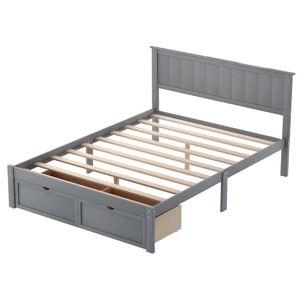 Veryke Wooden Full Szie Platform Bed Frame with Storage Drawer and Headboard, Gray