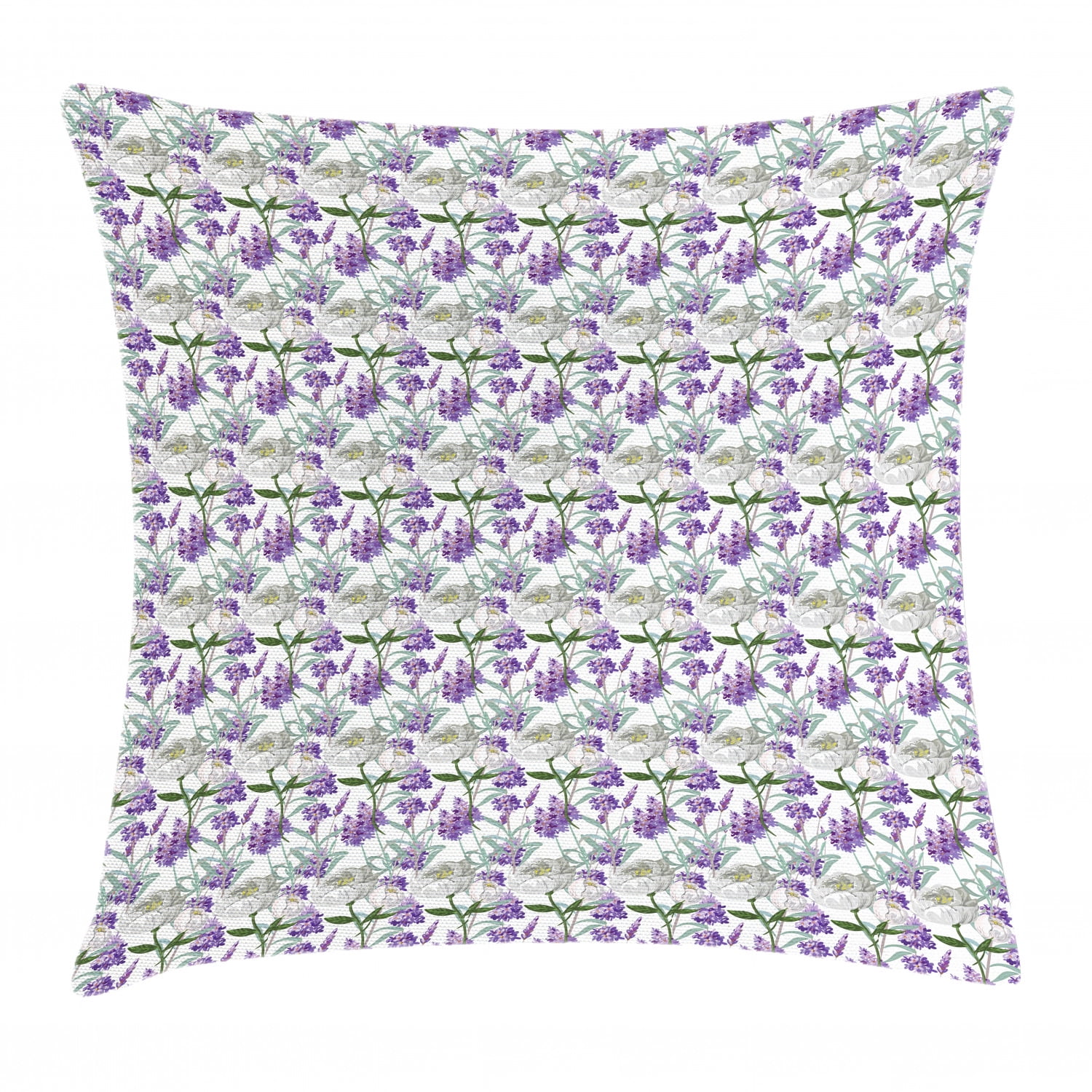 Botanical Throw Pillow Cushion Cover, Lavender and Peony Field Thriving