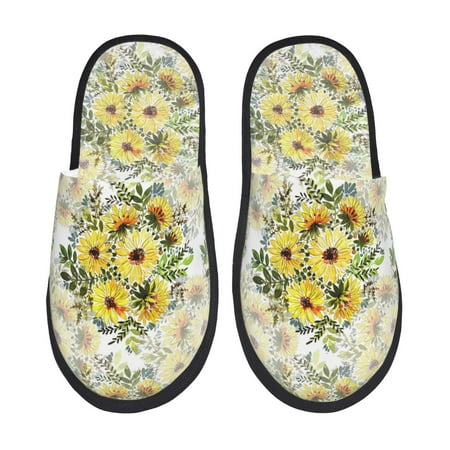 

Fuzoiu Daisies And Wildflowers Print Unisex Furry Slippers Plush Indoor Shoes Trendy House Slippers Anti-Skid EVA Sole House Shoes for Home Office and Travel -Medium