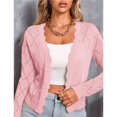 thumbnail image 6 of Women's Long Sleeve Cropped Cardigan Sweaters Open Front Hollow Out Shrugs Pink S, 6 of 8