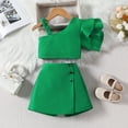 thumbnail image 2 of TSADFHJI Western Baby Girl Clothes Bottoms Toddler Girls One Shoulder Tops and Skirt Solid Color Two Piece Outfit Set Casual Summer Clothes 2-3 Years Green, 2 of 4