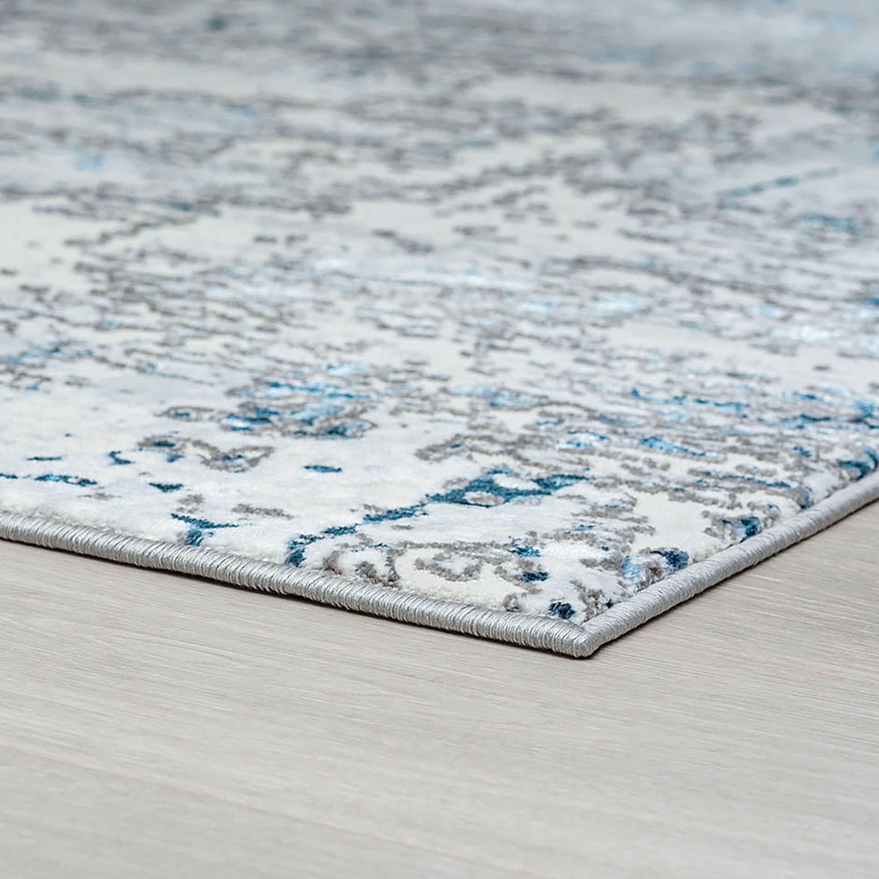 Antik Contemporary 4' x 5' Blue and Gray Polypropylene & Polyester Indoor Area Rug
