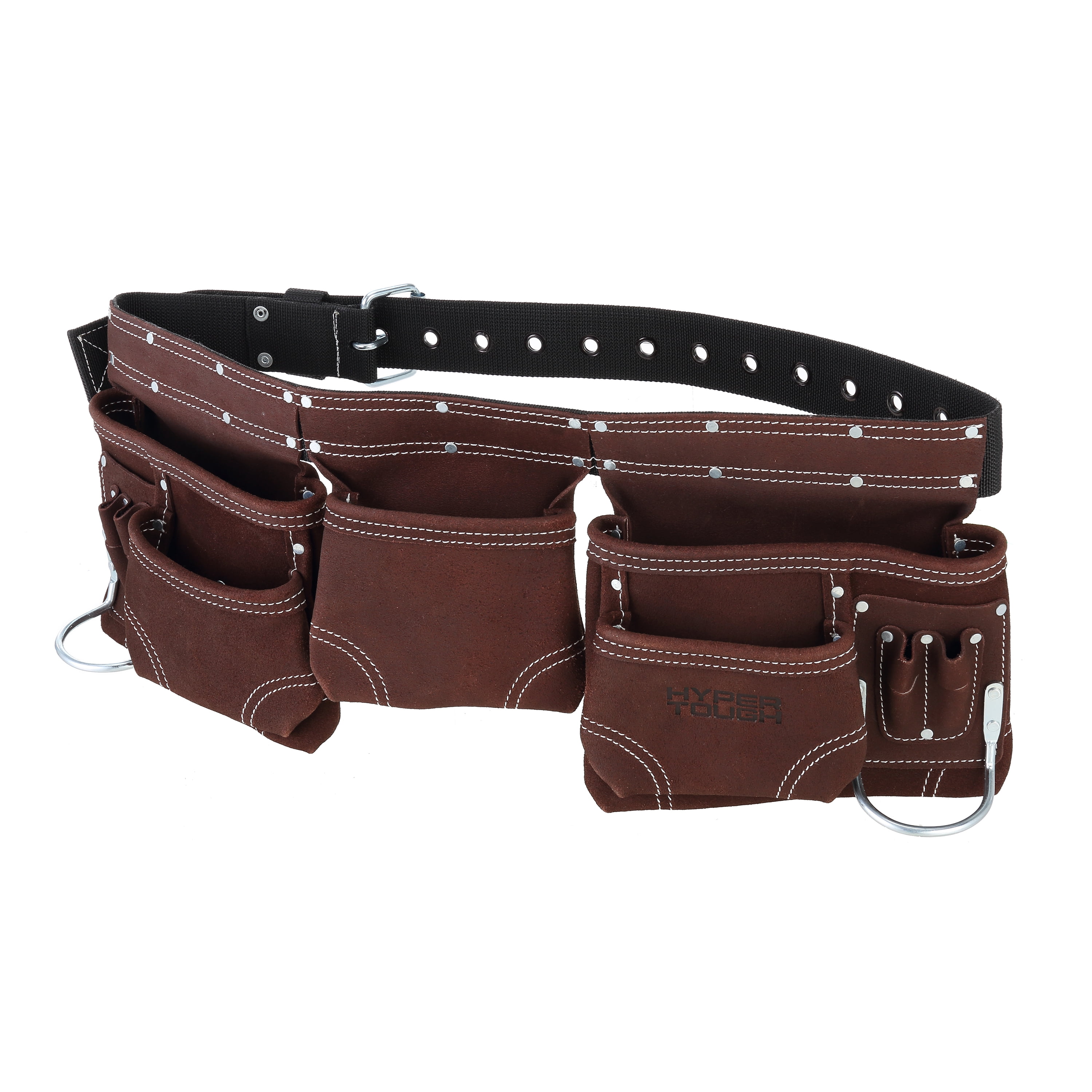 Hyper Tough 11-Pocket Double-Stitched Suede Brown Leather Tool Belt