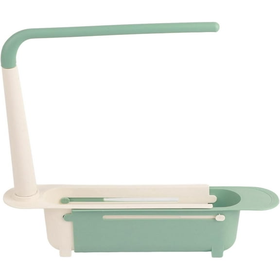 Telescopic Sink Storage Rack, Retractable Sink Drainer with Bracket and Crossbar Telescopic Kitchen Over Sink Organizer with Towel Hanger for Kitchen (Green)