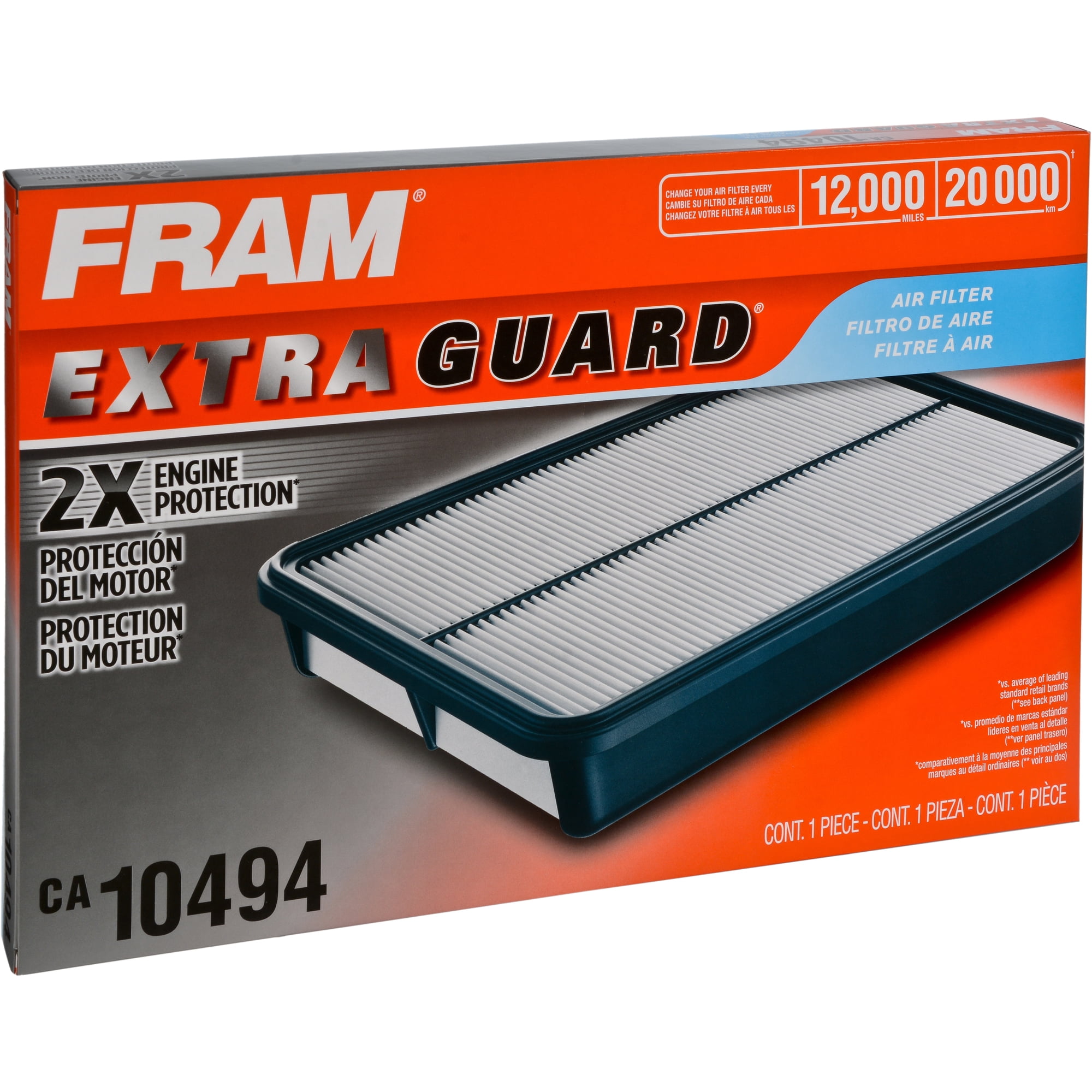 FRAM Extra Guard Air Filter, CA10494, 12K Mile Protection Replacement Engine Air Filter