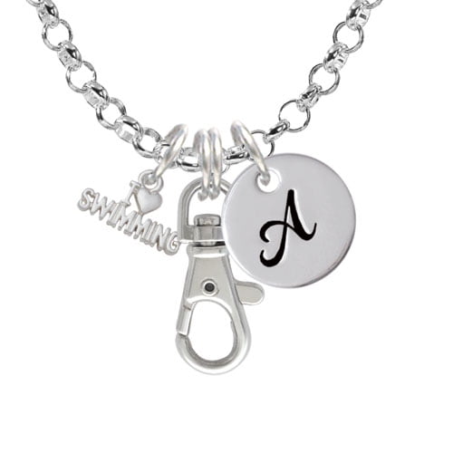 I Heart Swimming A Initial Badge Clip Necklace by Delight and Co.