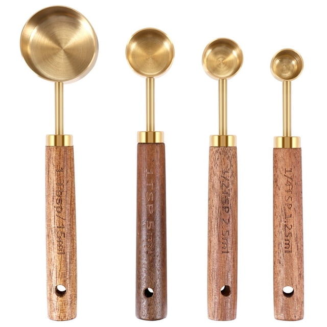 Juego de cucharas medidoras con mango de madera, de acero inoxidable, kit de herramientas para hornear, accesorios de cocina 1
