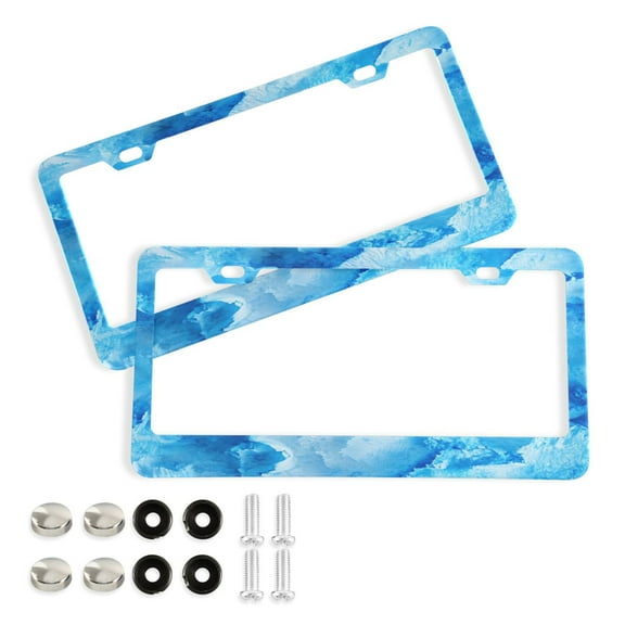 2 Pack Aluminum Alloy License Plate Frame Universal Car License Plate Cover with 2 Holes with Free Screws Blue Painting Texture
