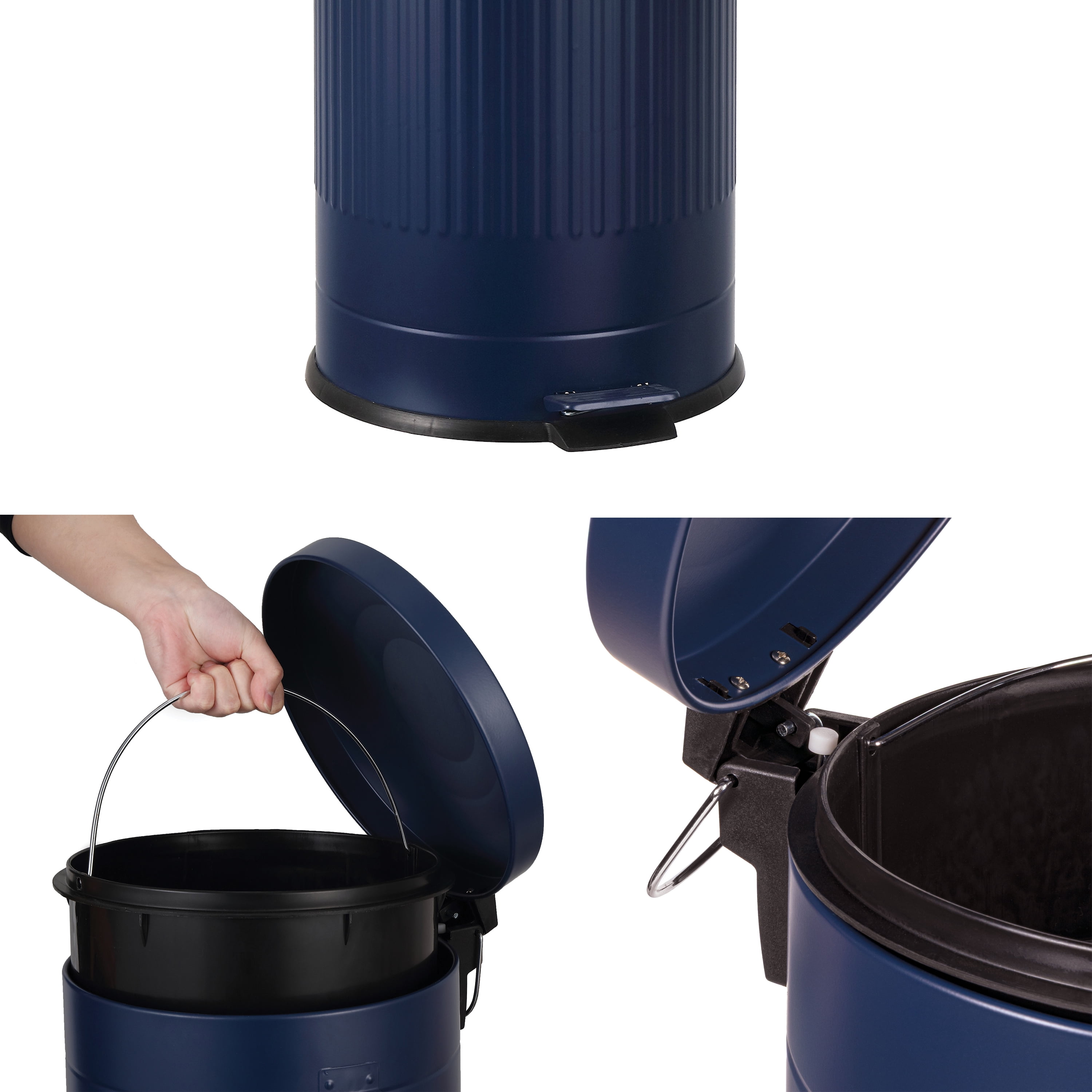 happimess Theo Retro 8-Gallon Step Trash Can with Soft-Close Lid and FREE Mini Trash Can, Denim Blue, HPM1018D