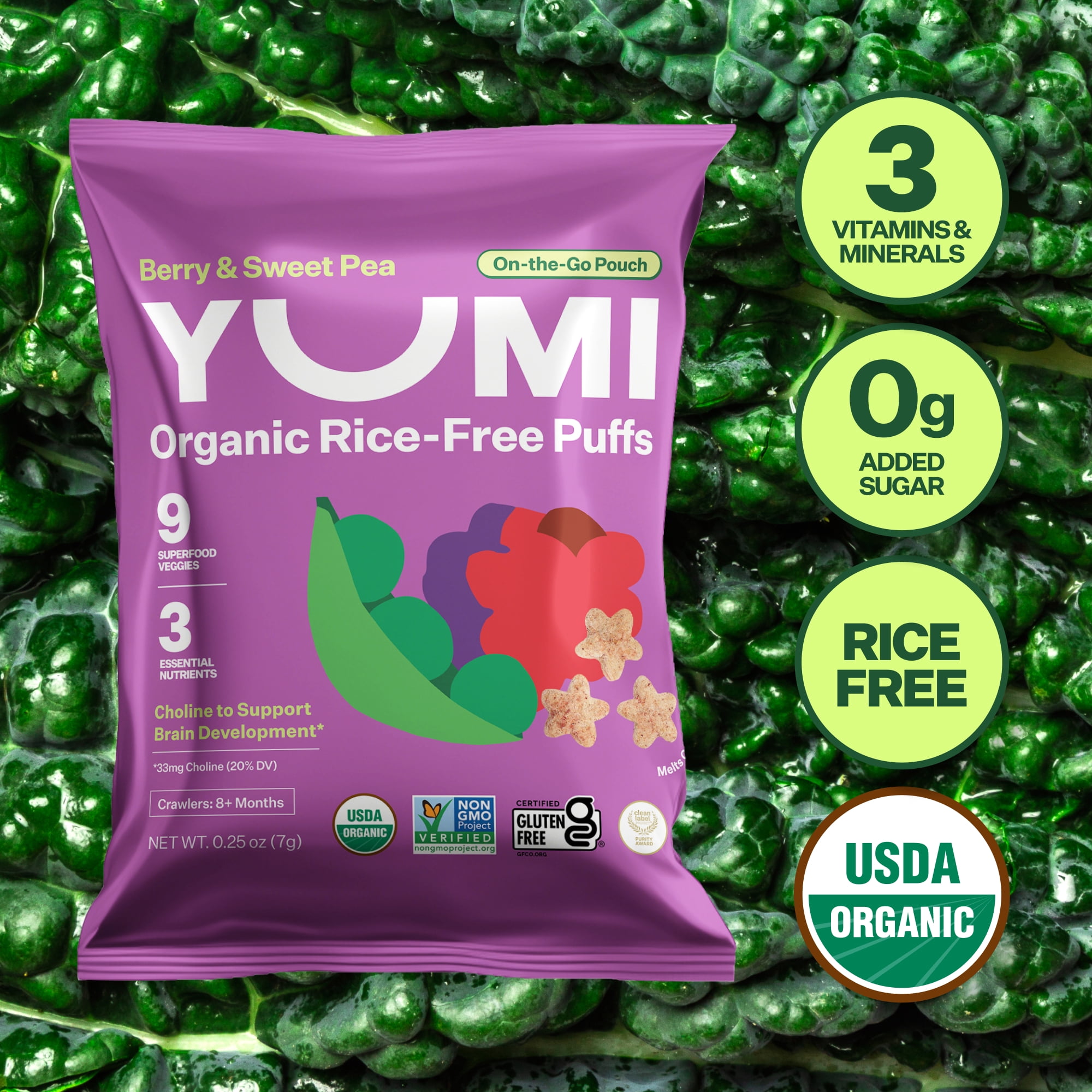 YUMI Organic Berry Sweet Pea Puffs Single Serve