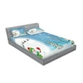 thumbnail image 2 of Ambesonne Christmas Fitted Sheet & Pillow Sham Set, Jolly Snowman Santa, Queen, White Blue, 2 of 2
