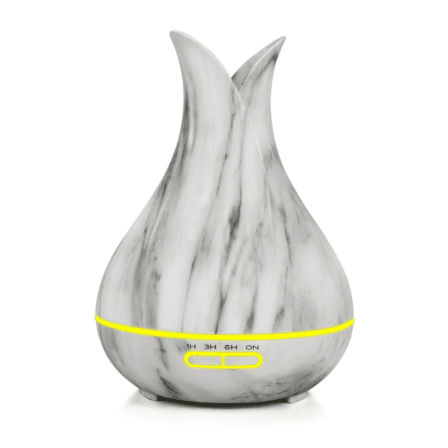 Humidificador humidificador de grano de madera, máquina de incienso, gran cantidad de niebla, silencioso, apagado automático, humidificador antisecado (mármol) ER